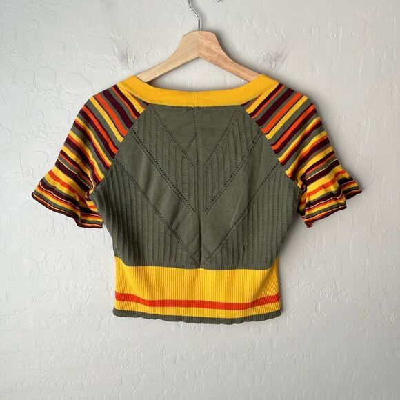 I’M Isola Marras Cotton Knit Stripe Button Front Crop Sweater Cardigan Small - Picture 2 of 6